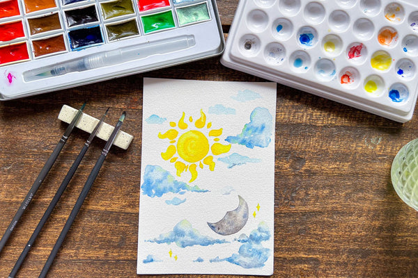 Watercolours: Painting the sun and moon