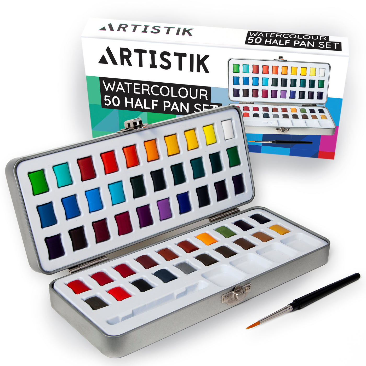50 Watercolor Half Pan Paint Set