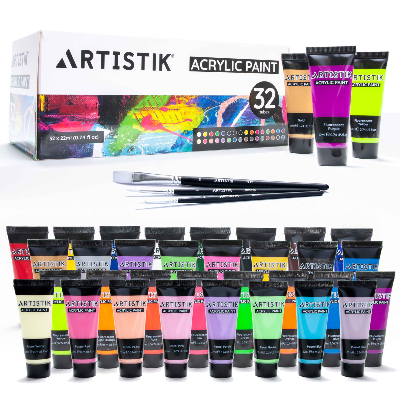 32 x 22ml Acrylic Paint Set with brushes